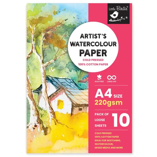 Little Birdie Artist's Watercolour A4 Paper 220gsm - 10 Sheets {1}