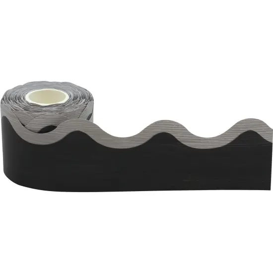 Modern Farmhouse Black with Gray Scalloped Rolled Border Trim, 50 Feet {1}