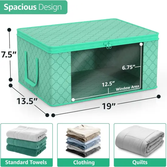 Sorbus Medium Clothes Storage Bag 1 Pack, Blanket Organizater Bin with Window, Lids, and Handles Teal {3}
