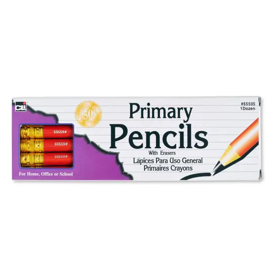 Pencil - Primary - 13/32" - Red W/Eraser - 12/Bx {1}