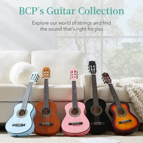 Best Choice Products 30in Kids Acoustic Guitar Beginner Starter Kit with Strap, Case, Strings SoCal Green {6}