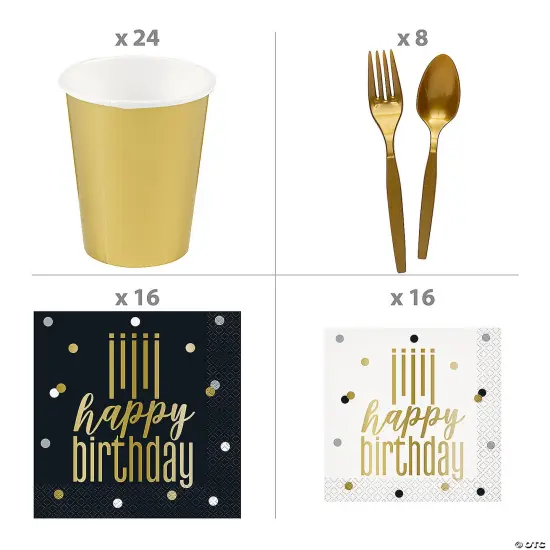 Metallic Happy Birthday Disposable Tableware Kit for 8 Guests 89 Pc {3}