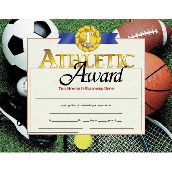 Athletic Award Certificate, 8.5" x 11", Pack of 30 {1}