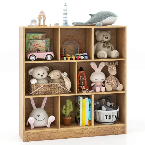 Costway 8-Cube Bookcase 41" Wooden Toy Storage Organizer for Kids Bookshelf Natural/White {1}