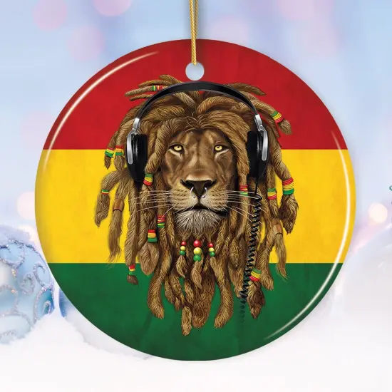 Reggae Lion Ornament, Jamaican Christmas Decoration, Reggae Music Flag {1}