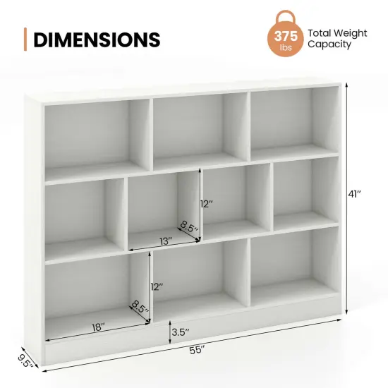 Costway 10-Cube Bookcase 41" Wooden Toy Storage Organizer for Kids Bookshelf White/Natural {3}