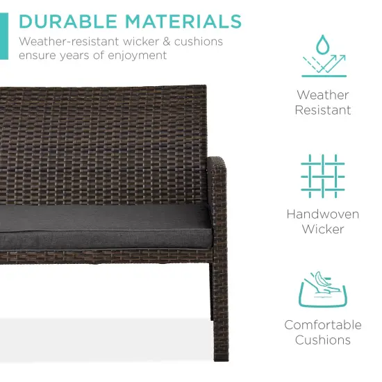 Best Choice Products 4-Piece Outdoor Wicker Patio Conversation Furniture Set w/ Table, Cushions Brown/Stone Gray {3}