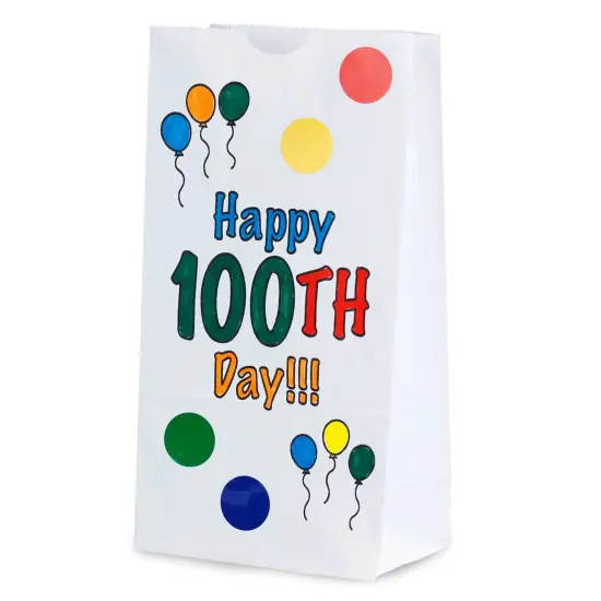 Happy 100th Day Paper Bags, 5" x 3" x 9.75", Pack of 25 {1}