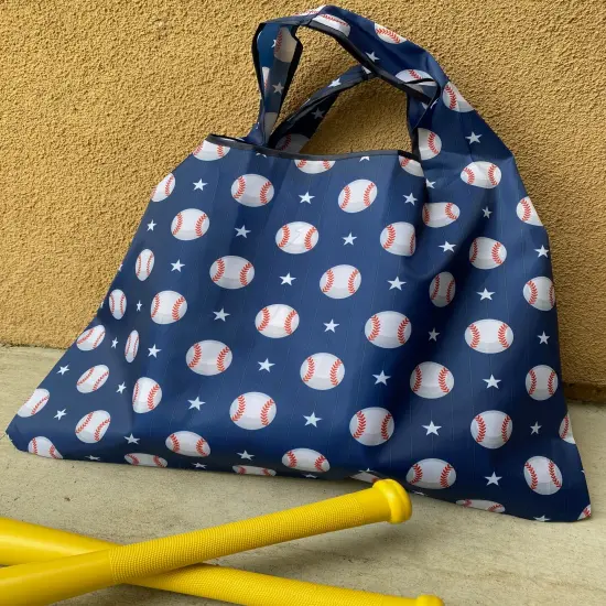 Wrapables Large & Small Foldable Tote Nylon Reusable Grocery Bags, Set of 2, Baseball {6}