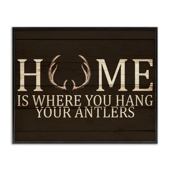 Stupell Industries Hang Your Antlers Rustic Framed Giclee Art Gray Frame {7}