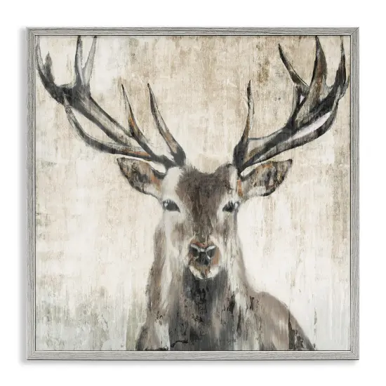 Stupell Industries Rustic Deer Elk Wildlife Portrait Framed Giclee Art Gray Frame {1}