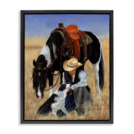 Stupell Industries Cowboy with Dog & Horse Framed Floater Canvas Wall Art Gray Floater Frame {7}
