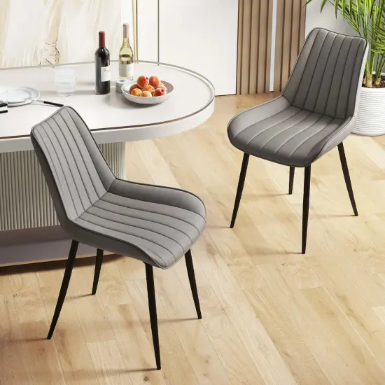 Costway Dining Chair Set of 2 Upholstered Leisure Chairs with Metal Legs Padded Seat Brown/Grey {2}