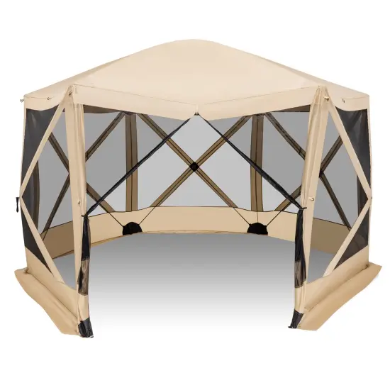 Costway 11.5 X 11.5 FT 6-Sided Pop-up Screen House Tent With 2 Wind Panels for Camping Coffee/Green {7}