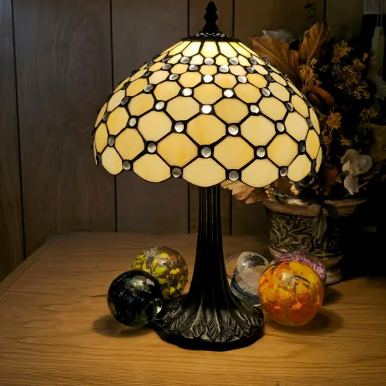 Stone Pattern Tiffany Stained Glass Shade & Lamp Base - Perfect for a Living Room, Bedroom, Office, & More {1}