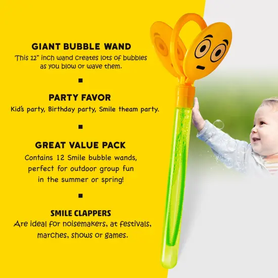 12 Pack Giant Bubble Wands Emoticon Party Favor Toys - Bulk Bubbles Party Favors Clapper Toys For Kids {5}