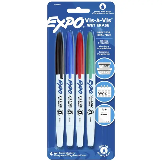 Vis-&agrave;-Vis Wet Erase Marker Set, 4 Colors, Fine Tip {1}
