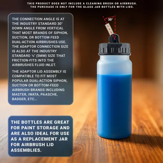 10 Pack Master Airbrush TB-008, 2.7oz Plastic Jar Bottles with 30° degrees Down Angle Adaptor Lid Assembly, Single-Action Siphon {3}