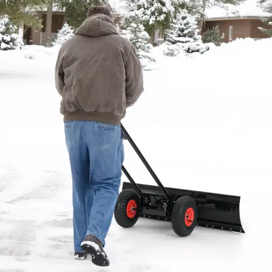 Costway 36" Snow Shovel Pusher with 10" Inflatable Wheels Adjustable Handle & Head Black {5}