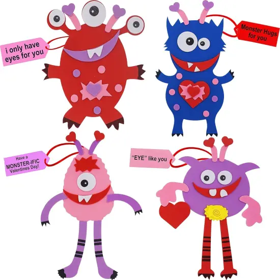 12 Pack Monster Valentines Craft Kit - DIY Love Monster Craft for Kids Classroom Activity {1}