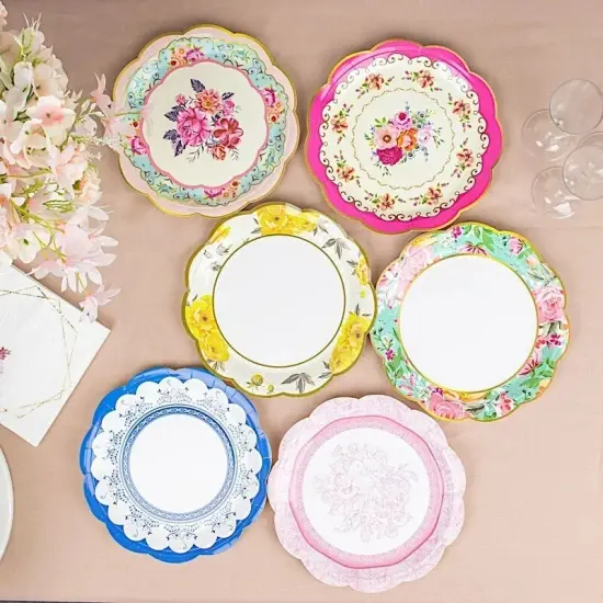 24 Round 9 in Assorted Floral Disposable Paper PLATES Scalloped Trim Party Event {4}
