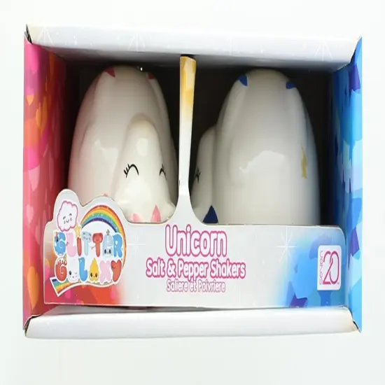 Glitter Galaxy Pink & Blue Unicorn Salt & Pepper Shaker Set {3}