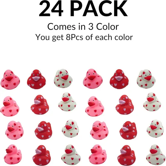 4E's Novelty 24 Pack Valentines Rubber Duck: 2" Mini Red Rubber Ducky with Heart {3}