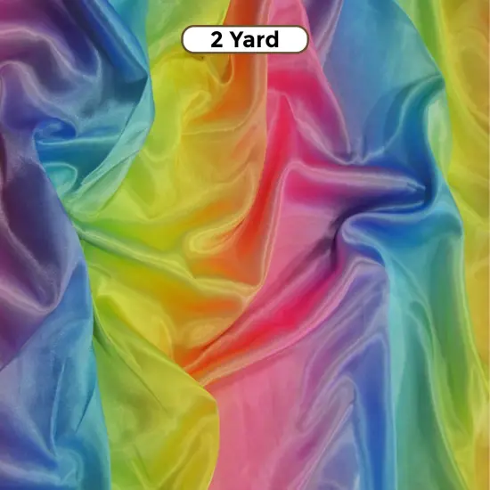 Multi Color Rainbow Satin Fabric 60" Wide Silky Charmeuse with Ombre Color Wave Pink Yellow B Rainb {1}
