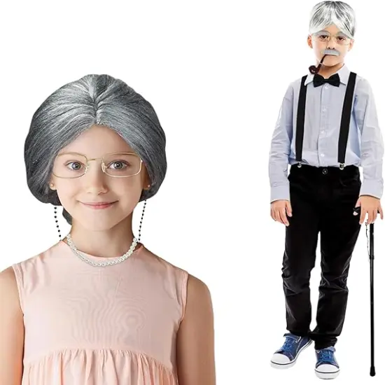 4E's Novelty Old Person Costume Glasses for Kids Adults Gold Rectangular Fake Eyeglasses Old Lady Glasses for 100th Day of School Costume Dress Up Accessory {2}