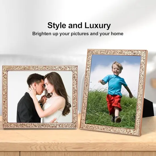 8x10 Picture Frame Glitter, Rose Gold Bling 8 by 10 Photo Frames with HD Real Glass, for Wall or Tabletop Display (8 x 10, Rose Gold) {4}