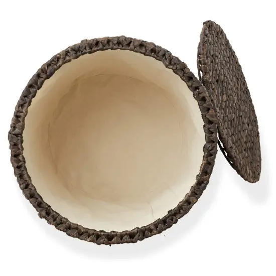 Casafield Round Rolling Storage Basket with Lid, Handwoven Water Hyacinth Rolling Hamper Storage Bin on Wheels for Living Room, Bedroom, Bathroom, Laundry {4}