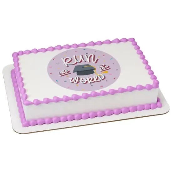 Graduation Run Into the World Edible Cake or Cupcake Topper fits 1/4 sheet cake or larger {1}