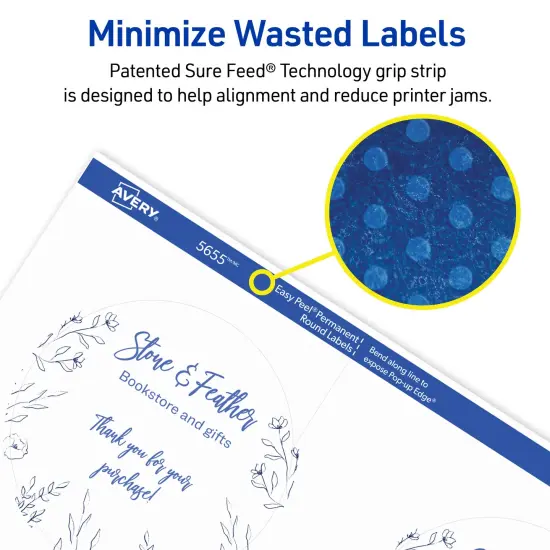 Avery Printable Round Labels with Sure Feed, 3" Diameter, Matte White, Permanent Adhesive, Laser & Inkjet Printers, 150 Blank Labels (5655) {4}