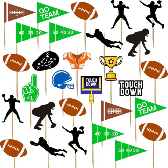4E's Novelty Football Cupcake Toppers, 96 Pack Football Party Supplies, 12 Styles Cake Toppers, Gamer Party Decorations, Football Birthday Party Decor {1}