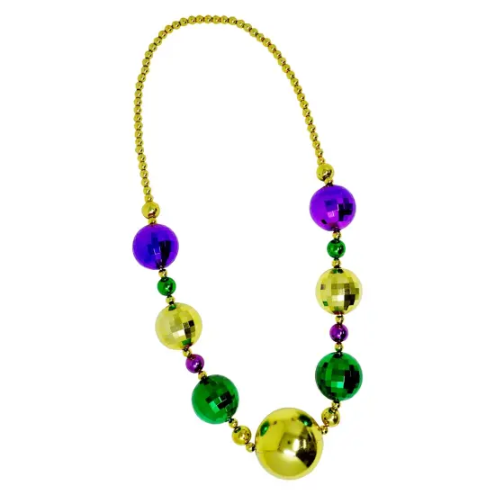 4E's Novelty Mardi Gras Jumbo Bead Necklace Purple Gold Green Huge Disco Ball Dress Up Necklace Accessory {1}