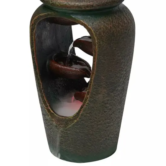 Flower Vase Waterfall Table Top LED Light Indoor Water Fountain FengShui Decor {2}