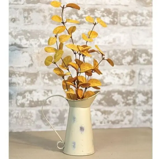 18" Mustard Penny Leaf Pick with Fabric Leaves and Stem {2}