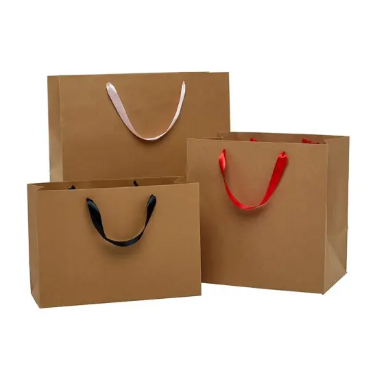 Kraft Euro Tote 13" x 5" x 9" Satin Ribbon Handles Navy {3}
