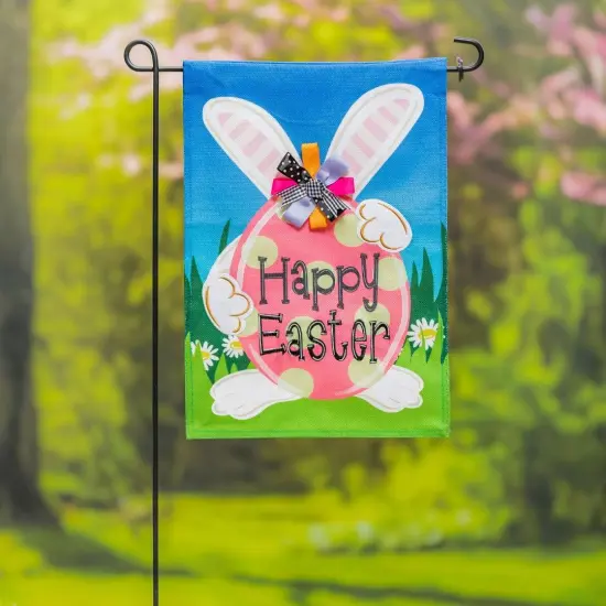 Hiding Bunny Easter Garden Flag 2 Sided Burlap {3}