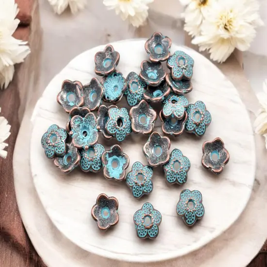 *100* 9mm Copper Patina Bead Caps {2}