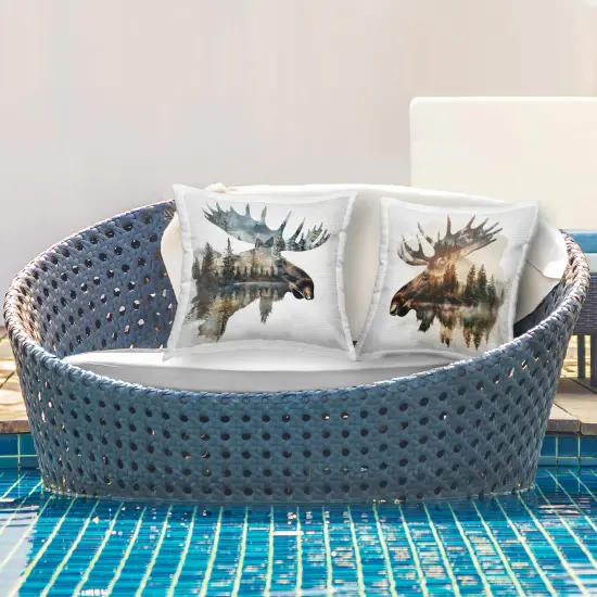 Moose Silhouettes Forest 2 PC Outdoor Printed Pillow Set Design by LSR Design Studio, 18 x 7 x 18 {2}