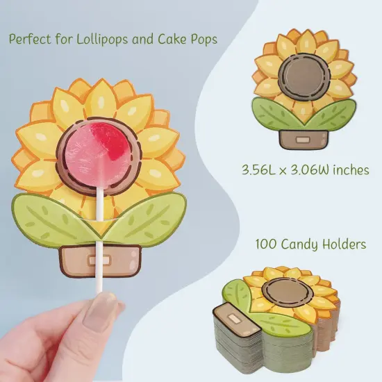 Wrapables Birthday Lollipop Paper Card Candy Holders, Party Supplies, Decorations, Party Favors (100pcs), Sunflowers {2}