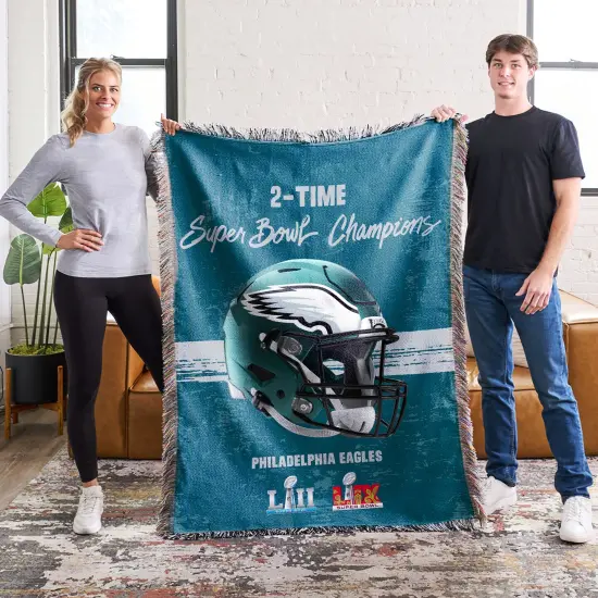 NFL Philadelphia Eagles 2025 Super Bowl LIX Multi Champ Powerhouse Woven Tapestry Throw Blanket 48X60 Inches {3}