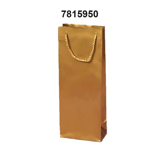 Stylish Glossy Paper Wine Bottle Euro Tote 5" x 3" x 13 1/4" Gold {3}