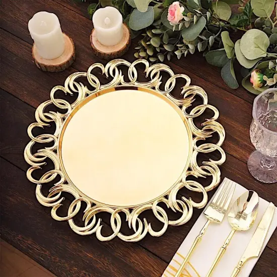 6 Metallic Gold 13" Round Plastic CHARGER PLATES Entwined Swirl Rim Party Events {2}