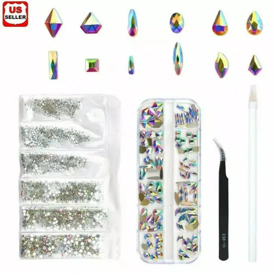 Mix Gems Rhinestones For Nail Art Craft +picking up pen+ stainless steel tweezer {2}