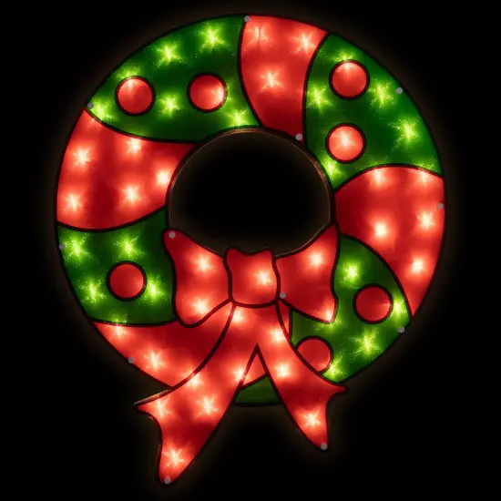 Northlight 23" Lighted Red and Green Christmas Wreath Window Silhouette {1}