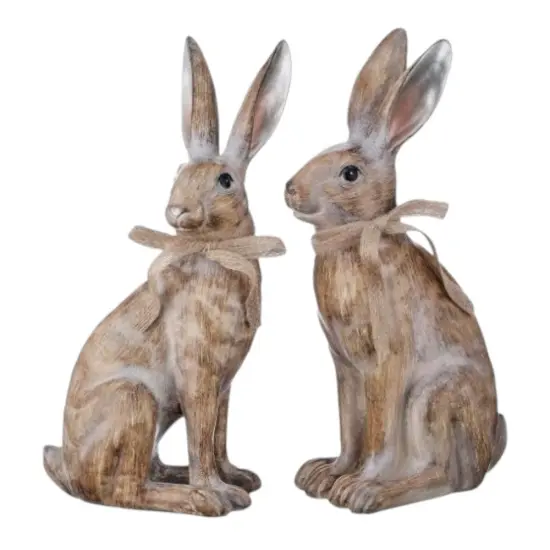 Rustic 10.5" Resin Bunny Set &ndash; Elegant Farmhouse Easter Decor {1}