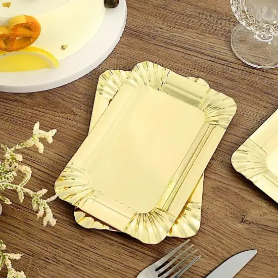 10 Gold 6" Rectangular Mini Paper Serving Trays Scalloped Design Party Supplies {4}