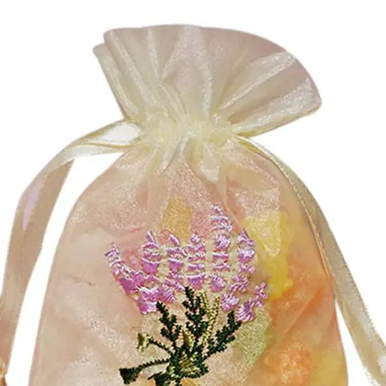 Lavender Flower Embroidered Organza Bags 4'' x 6'' for Gifts {5}